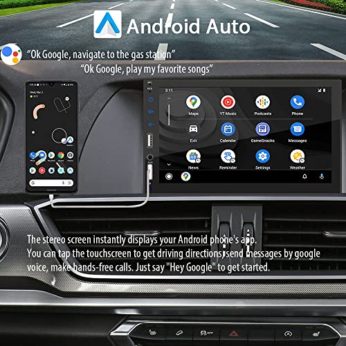 Double Din Car Stereo with Apple CarPlay/Android Auto/Mirror-Link, 7 Inch Touchscreen Radio Receiver with Bluetooth 5.1 Handsfree and Backup Camera, FM USB AUX RCA Audio Video Player