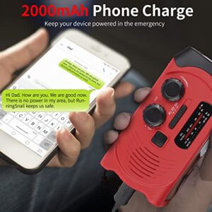 [Upgraded Version] Emergency Weather AM/FM NOAA Solar Powered Wind up Radio with LED Flashlight, 1000/2000mAh Power Bank for Cell Phone and LED Flashlight (Red)