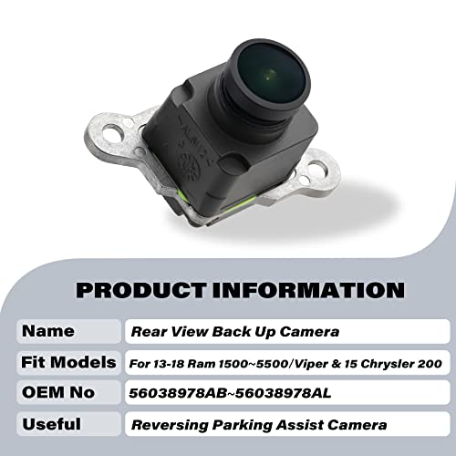 Rear View Backup Camera Compatible with 2013-2017 Dodge Viper & 2013-2018 Ram 1500 2500 3500 4500 5500 & 2015 Chrysler 200, Reversing Parking Assist Camera Replacement Part | New, OE: 56038978AL