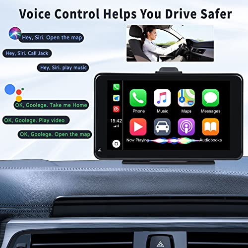 CAMECHO Apple CarPlay & Android Auto Car Stereo, 7" Touch Screen Portable Navigation Devices Car Radio with Apple Airplay,Bluetooth, Mirror Link, Voice Control, Dash or Windshield Mount