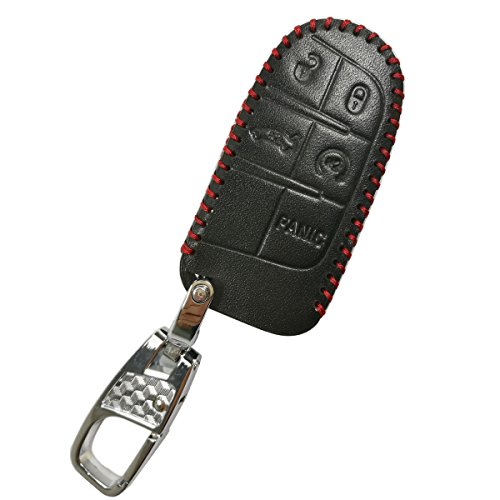 Coolbestda Leather 5butons Key fob Remote Cover Protector Keyless Entry Case Holder for 2018 2019 2020 2021 Jeep Grand Cherokee Compass Dodge Challenger Charger Dart Durango Journey Chrysler 300 200