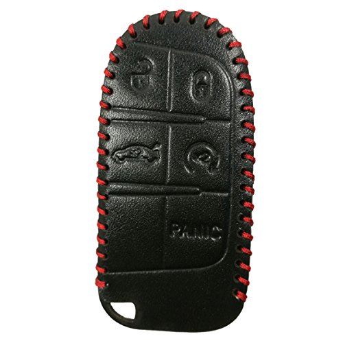 Coolbestda Leather 5butons Key fob Remote Cover Protector Keyless Entry Case Holder for 2018 2019 2020 2021 Jeep Grand Cherokee Compass Dodge Challenger Charger Dart Durango Journey Chrysler 300 200