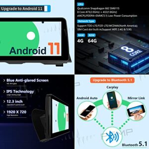 PEMP Android 11 Blue Anti-Glare for BMW f10/f11 Android 12.3" Screen, Snapdragon662 8core 4G+64GB Carplay Android auto,for BMW 5 Series NBT(2012-2017)