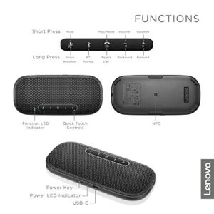 Lenovo 700 Ultraportable Bluetooth Speaker, USB-C & NFC Connectivity, Rechargeable Battery, 2 Hour Charge for 12 Hours Play, IPX2 Splash Resistance, Black