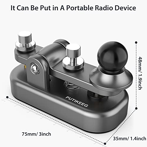 PUTIKEEG Mini Classical Morse Code Key - CW Morse Code Keys Automatic Morse Aluminum Alloy Radio Ham Send Telegram Morse Code Key with Adjustment Body Neodymium Magnets Base - Grey