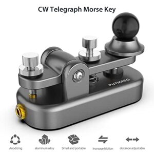 PUTIKEEG Mini Classical Morse Code Key - CW Morse Code Keys Automatic Morse Aluminum Alloy Radio Ham Send Telegram Morse Code Key with Adjustment Body Neodymium Magnets Base - Grey