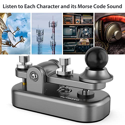 PUTIKEEG Mini Classical Morse Code Key - CW Morse Code Keys Automatic Morse Aluminum Alloy Radio Ham Send Telegram Morse Code Key with Adjustment Body Neodymium Magnets Base - Grey