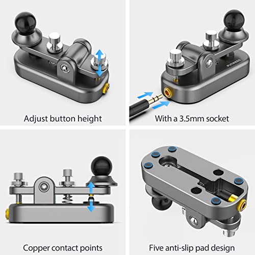 PUTIKEEG Mini Classical Morse Code Key - CW Morse Code Keys Automatic Morse Aluminum Alloy Radio Ham Send Telegram Morse Code Key with Adjustment Body Neodymium Magnets Base - Grey