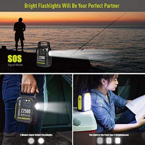 MARBERO 22500mAh Portable Charger with Bright LED Flashlight for Camping, Small Power Station QC/PD 3.0 Charges Quickly for iPhone, Samsung, iPad, Special Hand-cranked