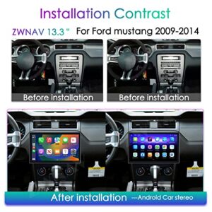 ZWNAV 13.3 inch Android 10 Car Stereo for Ford Mustang 2009-2014,128GB Car GPS Navigation Head Unit, Bluetooth, Carplay,WiFi