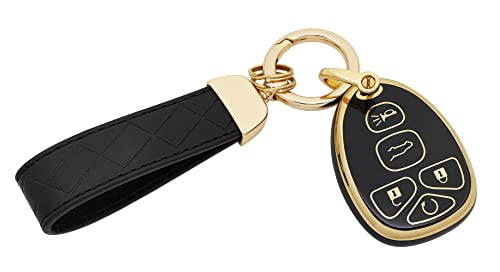 TPU Protective Key Fob Cover Case Compatible with GMC Acadia Yukon Cadillac Escalade SRX Chevy Suburban Tahoe Traverse Buick Enclave Pontiac Torrent Key Fob (Black)