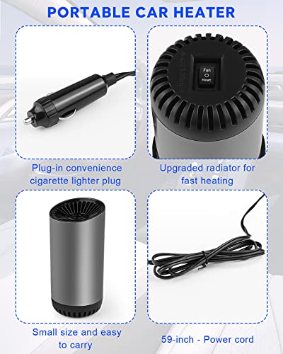 Car Heater Defroster- Portable Car Space Heater, Windshield Defroster Defogger, Heating and Cooling Fan with 12V 150W Thermostat, 3-Outlet USB Plug in Cigarette Lighter for Car SUV Truck RV Trailer