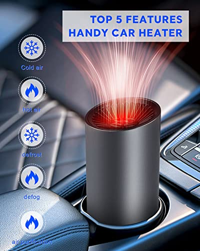 Car Heater Defroster- Portable Car Space Heater, Windshield Defroster Defogger, Heating and Cooling Fan with 12V 150W Thermostat, 3-Outlet USB Plug in Cigarette Lighter for Car SUV Truck RV Trailer