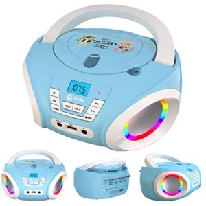 klim candy kids boombox cd player for kids new 2023 + fm radio + batteries included + cute blue radio cd player with speakers for kids and toddlers