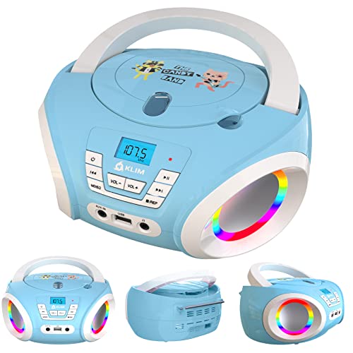 KLIM Candy Kids Boombox CD Player for Kids New 2023 + FM Radio + Batteries Included + Cute Blue Radio cd Player with Speakers for Kids and Toddlers