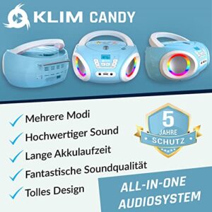 KLIM Candy Kids Boombox CD Player for Kids New 2023 + FM Radio + Batteries Included + Cute Blue Radio cd Player with Speakers for Kids and Toddlers