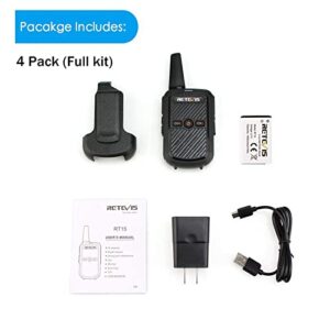 Retevis RT15 Small Walkie Talkies for Adults,Mini 2 Way Radio Rechargeable Long Range, USB Charging, Hands-Free Walky Talky for Camping Skiing Neighborhood Easter Basket Stuffers (4 Pack)