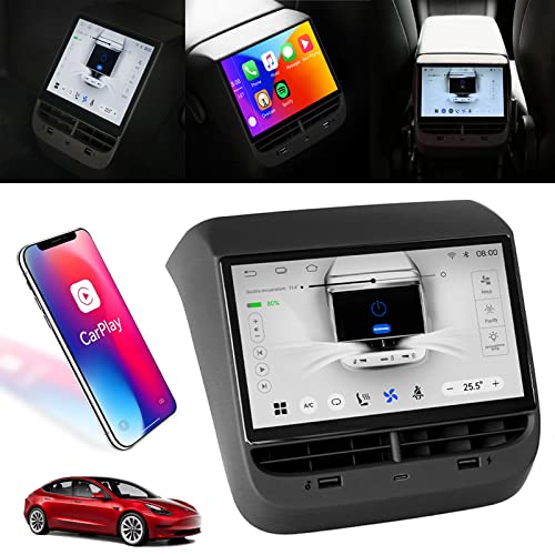 HEFUTE 2023 Rear Seat LCD Screen Entertainment System for Tesla Model 3 Model Y, 7 Inch Touch Screen with Carplay Temperature Regulation(Model 3/Y 2016-2019)