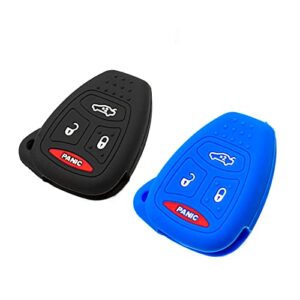 eyanbis silicone key fob cover fit for chrysler 200 300 pt cruiser dodge charger magnum durango jeep grand cherokee commander liberty | car accessories | remote key protection case – black & blue