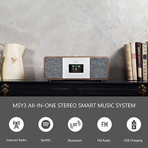 LEMEGA MSY3 Music System,WIFI Internet Radio,FM Digital Radio,Spotify Connect,Bluetooth Speaker,Stereo Sound,Wooden Box,Headphone-out,Alarms Clock,40 Pre-sets,Full Remote and App control-Walnut Finish