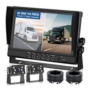 RV Backup Camera System Wired Kit, 9" AHD DVR Monitor with 1080p IP69 Waterproof/Night Vision Rear and Front Camera for RV Truck/Semi Box Truck/Trailer VEKOOTO(N92)