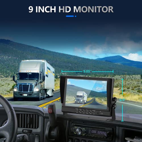 RV Backup Camera System Wired Kit, 9" AHD DVR Monitor with 1080p IP69 Waterproof/Night Vision Rear and Front Camera for RV Truck/Semi Box Truck/Trailer VEKOOTO(N92)