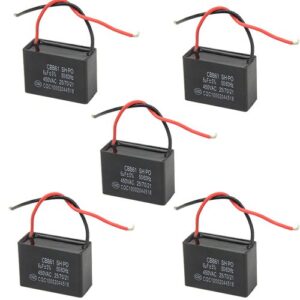 wmycongcong 5 pcs cbb61 ceiling fan capacitor replacement 2 wire metalized polypropylene film capacitors for wall fan motor run capacitor 6 uf 450v 50/60 hz