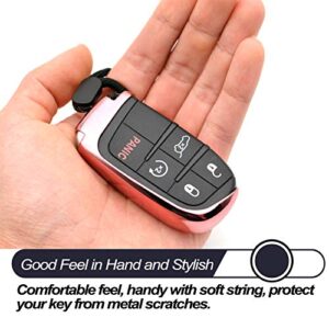 Fit for Jeep Compass Grand Cherokee Renegade Chrysler 200 300 Dodge Challenger Charger Durango Journey Fiat Pink TPU Key Fob Cover Case Remote Holder Skin Protector Keyless Entry Sleeve Accessories