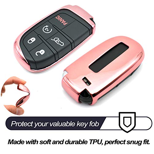 Fit for Jeep Compass Grand Cherokee Renegade Chrysler 200 300 Dodge Challenger Charger Durango Journey Fiat Pink TPU Key Fob Cover Case Remote Holder Skin Protector Keyless Entry Sleeve Accessories