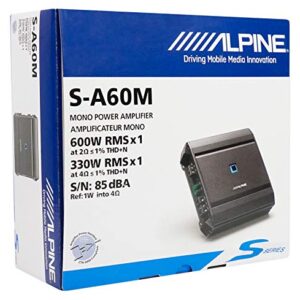 ALPINE S-A60M 600 Watt RMS Mono Car Audio Amplifier Subwoofer Class-D+Bass Knob