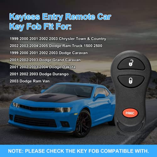 Key Fob Replacement for 2002-2005 Dodge Ram Truck 1500 2500/2001-2004 Dakota/2001-2003 Durango/2001-2003 Grand Caravan Keyless Entry Remote (GQ43VT17T)