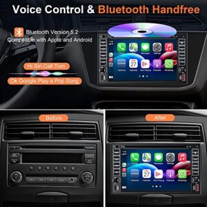 Double Din Car Stereo Radio With CD/DVD Player, Voice Control Carplay & Android Auto, 7 inch Car Audio With HD Touchscreen, Bluetooth, Mirror Link, Backup Camera, SWC, FM/AM, USB/SD, A/V Input (Black)