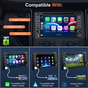 Double Din Car Stereo Radio With CD/DVD Player, Voice Control Carplay & Android Auto, 7 inch Car Audio With HD Touchscreen, Bluetooth, Mirror Link, Backup Camera, SWC, FM/AM, USB/SD, A/V Input (Black)