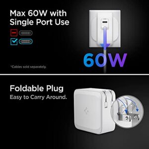 USB C Charger, Spigen 70W Dual USB C Wall Charger [GaN II], 60W for Single Port, PD Power Adapter Fast Charging for MacBook Pro MacBook Air iPad USB-C Laptop Dell XPS 13 iPhone 14 13 Plus Pro Max