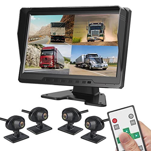 VSYSTO X10 HD Backup Camera and Dashcam System 10-inch LCD Quad Split View with 4 Channel Separate Sync Recording Waterproof Night Vision Cameras Front Rear Side View for Semi Truck Van RV Trailer