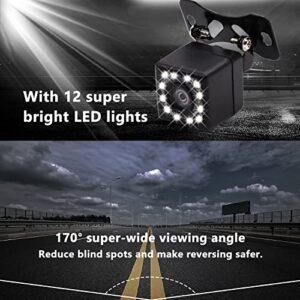 Aienxn Car Backup Camera, 170° Wide View Angle Waterproof HD 12LED Night Vision Car Rear View Camera Including Universal Backup Camera License Plate Bracket for Cars, SUV, Trucks, RV etc. Q-050-set