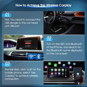 Wireless CarPlay, Compatible with Apple CarPlay Wireless Adapter Upgrade 5.0 Chip, CarPlay Dongle Converts Wired to Wireless, for Factory Wired CarPlay Cars Model Year After 2015, Plug & Play (Black)