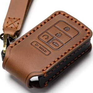 zihafate leather car key fob cover compatible with honda keyless remote control for honda accord civic crosstour cr-v cr-z fit hr-v odyssey pilot and more models (c-brown)