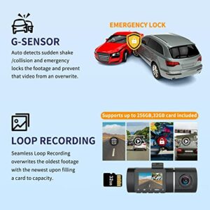 Dash Cam WiFi Abask,Dash cam Front and Inside with 32G SD Card,4K+1080P Dash Camera for Cars, 310° Wide Angle,Night Vision WDR G-Sensor Parking Monitor Loop Recording Motion Detector