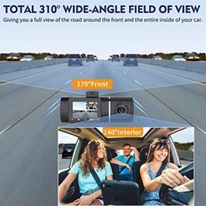 Dash Cam WiFi Abask,Dash cam Front and Inside with 32G SD Card,4K+1080P Dash Camera for Cars, 310° Wide Angle,Night Vision WDR G-Sensor Parking Monitor Loop Recording Motion Detector