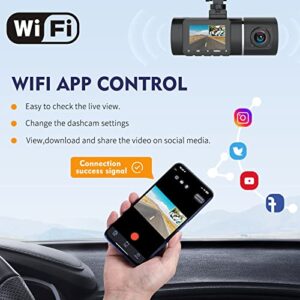 Dash Cam WiFi Abask,Dash cam Front and Inside with 32G SD Card,4K+1080P Dash Camera for Cars, 310° Wide Angle,Night Vision WDR G-Sensor Parking Monitor Loop Recording Motion Detector