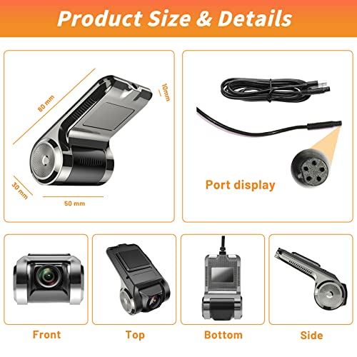 Hikity USB DVR On-Dash Camera - Loop Recording Dashcam with 32GB SD Card 24H Parking Mode Dash Camera for Cars Driving Recorder LDWS FCWS G-Sensor Dash Cam for Android Radio Stereo GPS DVD