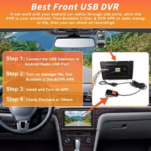 Hikity USB DVR On-Dash Camera - Loop Recording Dashcam with 32GB SD Card 24H Parking Mode Dash Camera for Cars Driving Recorder LDWS FCWS G-Sensor Dash Cam for Android Radio Stereo GPS DVD