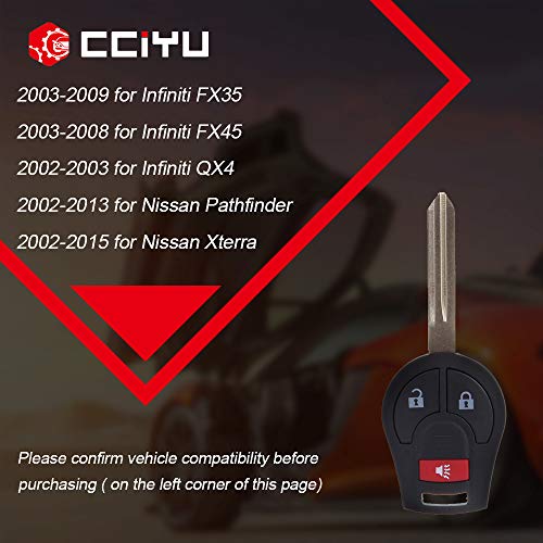 cciyu X 2 Flip Key Fob with Key Blade 3 buttons Replacement for 2003-2016 for Infiniti FX35 FX45 QX4 for Nissan Armada Cube Frontier NV1500 Quest Series with FCC CWTWB1U751A