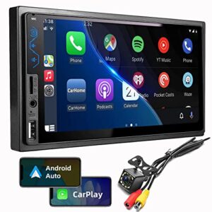 double din car stereo compatible with apple carplay and android auto – 7inch hd touchscreen car audio receivers with bluetooth, mirror link, backup camera, swc/usb/aux/tf/subwoofer, fm car radio