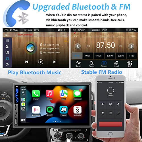 Double Din Car Stereo Compatible with Apple CarPlay and Android Auto - 7inch HD Touchscreen Car Audio Receivers with Bluetooth, Mirror Link, Backup Camera, SWC/USB/AUX/TF/Subwoofer, FM Car Radio