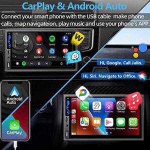 Double Din Car Stereo Compatible with Apple CarPlay and Android Auto - 7inch HD Touchscreen Car Audio Receivers with Bluetooth, Mirror Link, Backup Camera, SWC/USB/AUX/TF/Subwoofer, FM Car Radio
