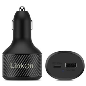 linkon 112w usb c car charger with 90w pd3.0 pps and 18w qc3.0 ports compatible with macbook 2018 2019 dell xps google chromebook acer asus xiaomi huawei fcp scp apple iphone ipad