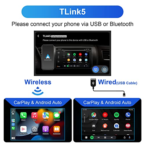 Wireless CarPlay Single Din Car Stereo Wireless Android Auto 7 Inch Flip Out Touch Screen Car Radio GPS Navigation Bluetooth FM WiFi Flip Up Touchscreen Car Audio Receiver USB/TF/AUX Port Head Unit