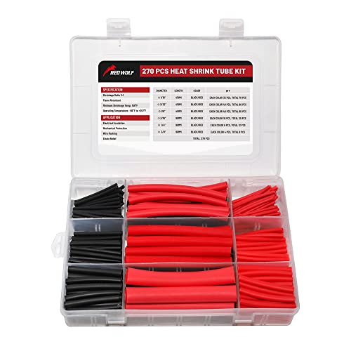 RED WOLF Heat Shrink Tubing Kit, 3:1 Shrinkage Ratio, Adhesive Lined Electrical Cable Harness Heat Shrink Tube Marine Grade for Wire Wrap Connection Insulation 270 PCS Black Red Waterproof